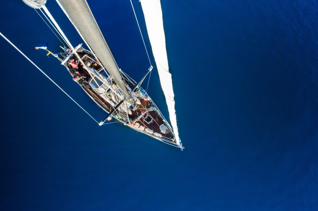 From above shot of sailboat