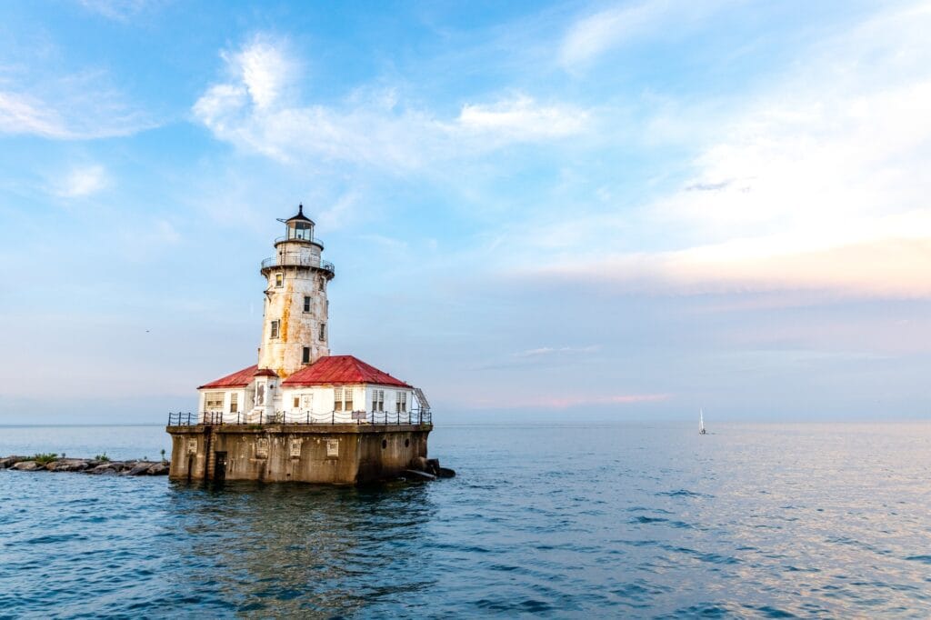 Chicago Harbor Lighthouse under the cloudy sky